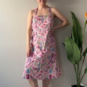 Vintage 90s–2000s Danny & Nicole Pink Patterned Halter Dress Girly Makeup Print